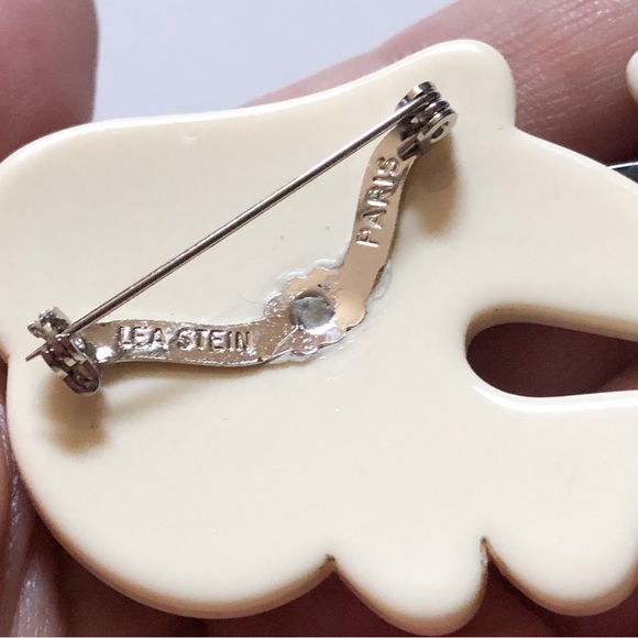 Vintage Lea Stein Paris black & white figural swan brooch pin repaired? - Picture 8 of 11